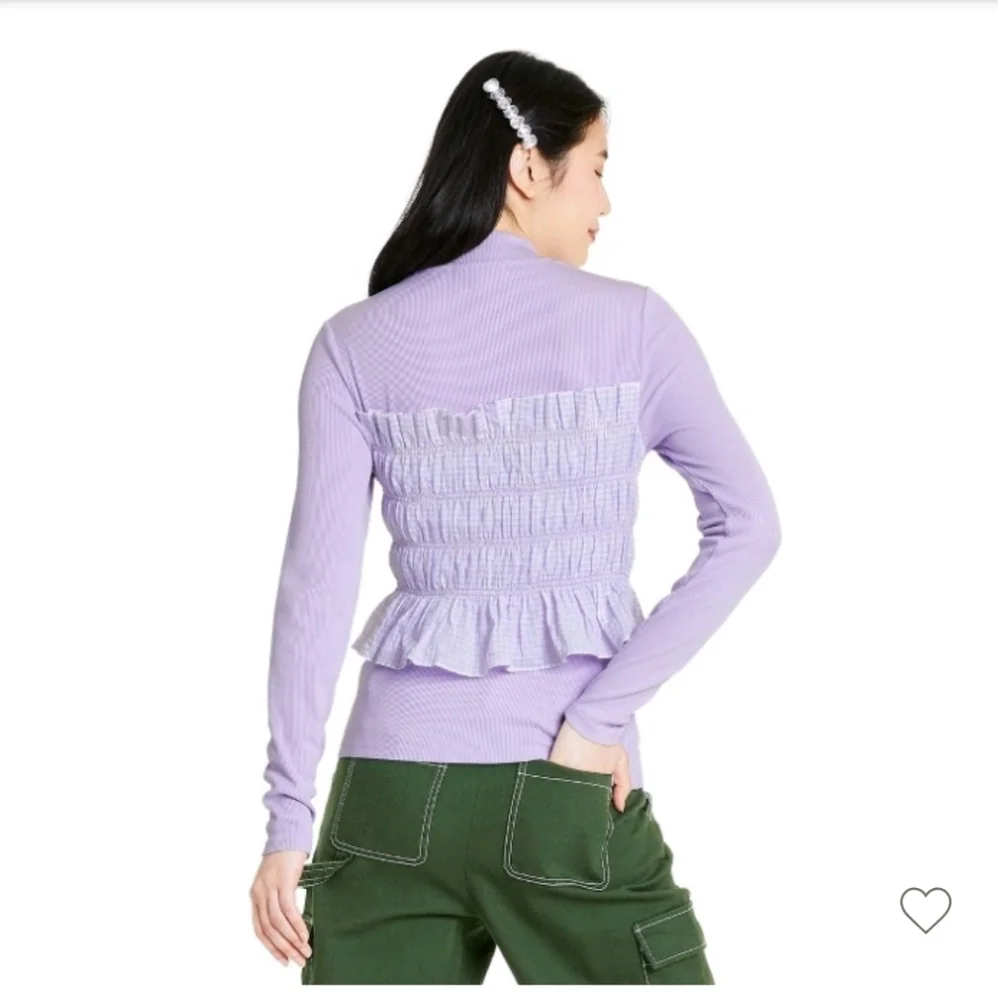 Sandy Liang x Target Smocked Gingham Long Sleeve Mock Turtleneck T-Shirt - Picture 2 of 5